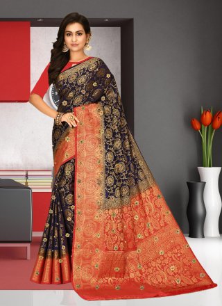 Black Kanjivaram Silk Classic Saree with Hand Work for Ceremonial