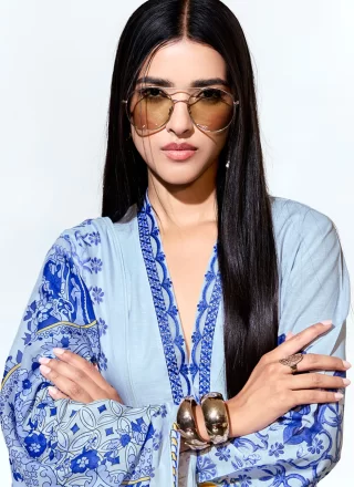 Black Linen Digital Print, Embroidered and Lace Work Pant Style Suit