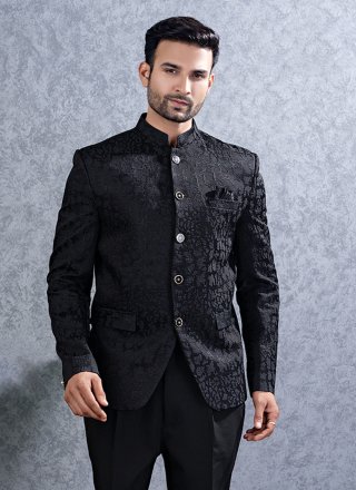 Black Lucknowi Buttons Work Jodhpuri Suit for Ceremonial