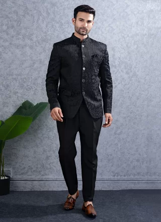 Black Lucknowi Buttons Work Jodhpuri Suit for Ceremonial
