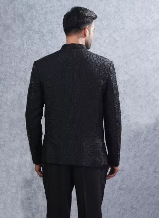 Black Lucknowi Jodhpuri Suit with Hand Work