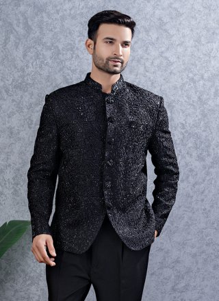 Black Lucknowi Jodhpuri Suit with Hand Work