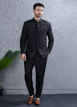 Black Lucknowi Jodhpuri Suit with Hand Work