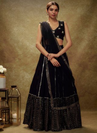 Black Mirror and Sequins Work Silk Lehenga Choli