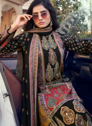 Black Modal Salwar Suit with Print and Zari Work for Festival