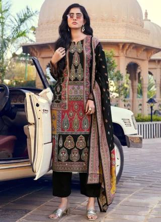 Black Modal Salwar Suit with Print and Zari Work for Festival