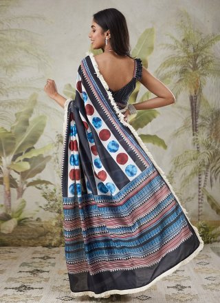 Black Muslin Print Work Classic Sari