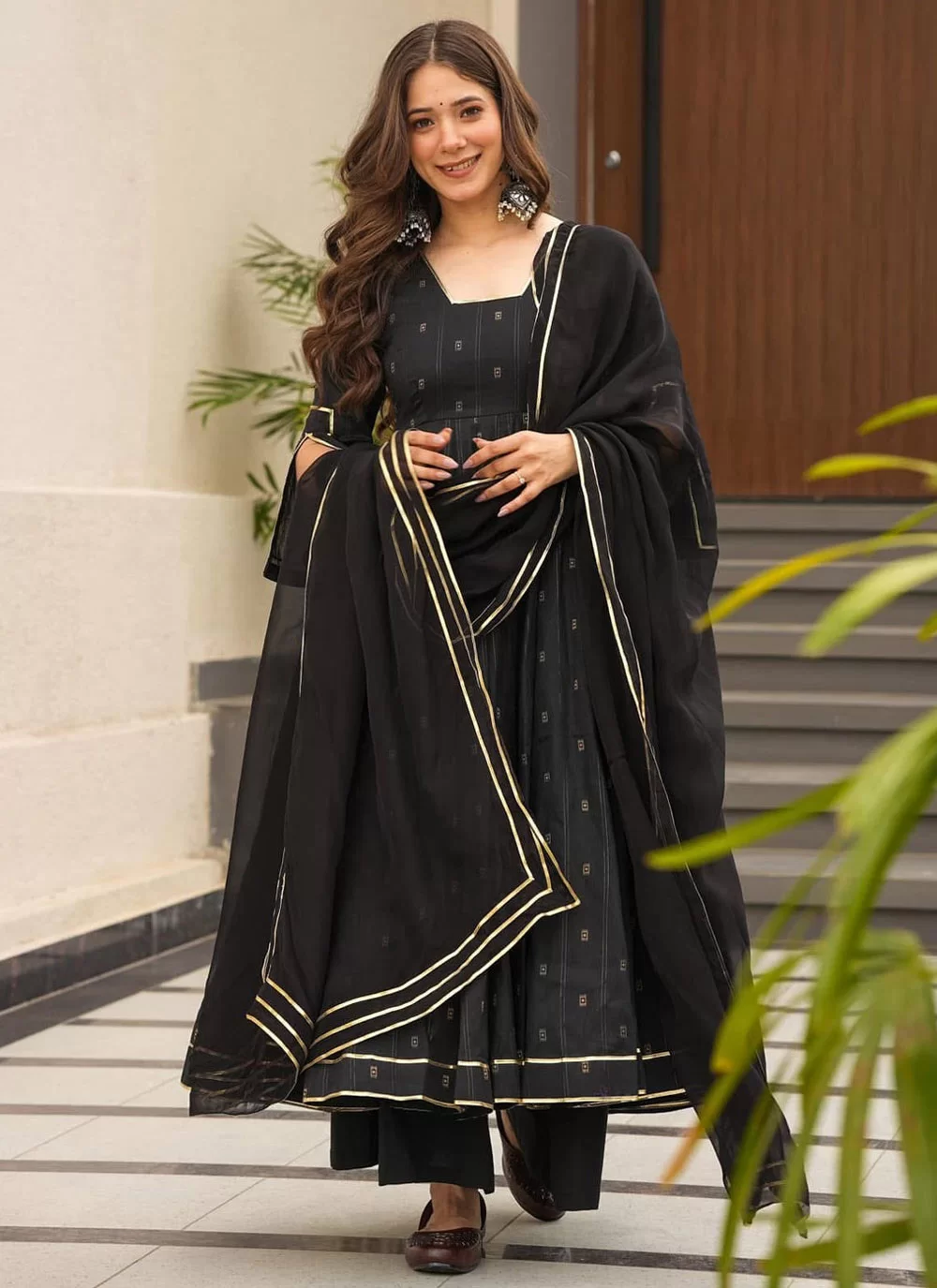 Buy Black Muslin Print Work Readymade Salwar Suit for Women Online