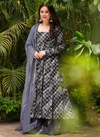 Black Muslin Salwar Suit with Digital Print Work