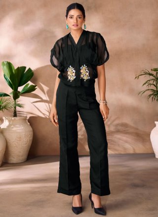 Black Organza Designer Kurti with Embroidered Work for Ceremonial