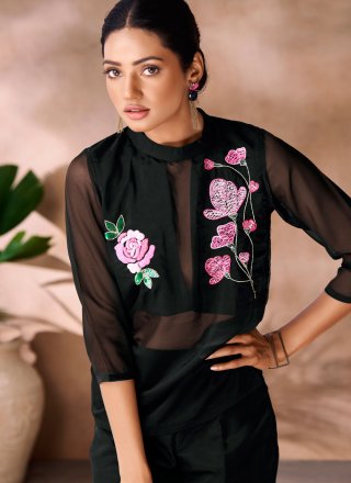 Black Organza Embroidered and Sequins Work Casual Kurti for Ceremonial