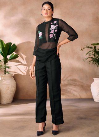 Black Organza Embroidered and Sequins Work Casual Kurti for Ceremonial