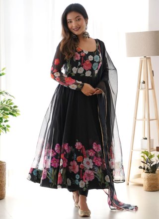 Black Organza Floral Patch and Zari Work Readymade Salwar Suit