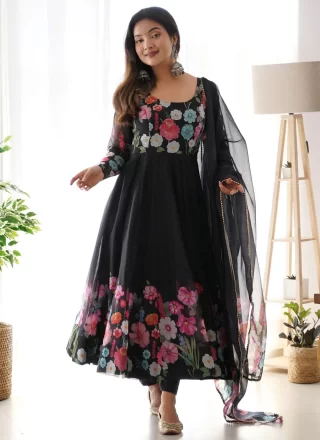 Black Organza Floral Patch and Zari Work Readymade Salwar Suit
