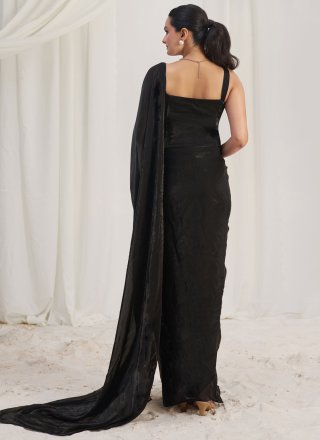Black Plain Work Organza Lehenga Style Saree