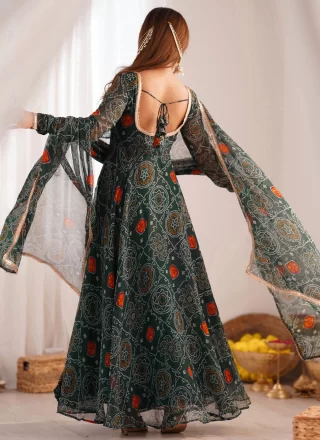 Black Pure Chiffon Foil Print and Lace Work Readymade Style