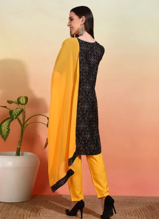 Black Pure Crepe Print Work Pant Style Suit