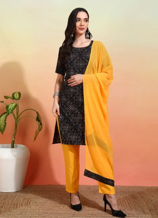 Black Pure Crepe Print Work Pant Style Suit