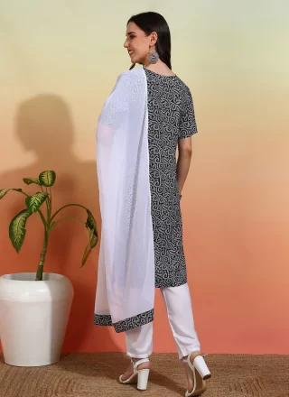 Black Pure Crepe Print Work Pant Style Suit