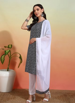 Black Pure Crepe Print Work Pant Style Suit