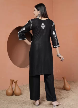 Black Rayon Chikankari and Embroidered Work Designer Kurti for Women