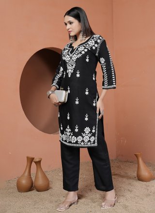 Black Rayon Chikankari and Embroidered Work Designer Kurti for Women