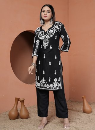 Black Rayon Chikankari and Embroidered Work Designer Kurti for Women