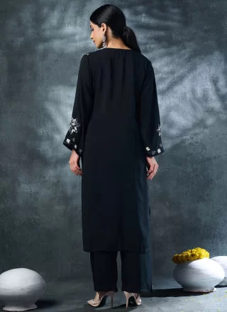 Black Rayon Designer Kurti with Embroidered Work for Ceremonial