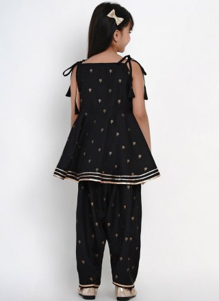 Black Rayon Designer Kurti with Lace and Print Work for Kid