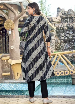 Black Rayon Digital Print Work Designer Kurti for Festival