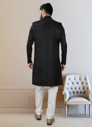 Black Rayon Embroidered and Sequins Work Indo Western
