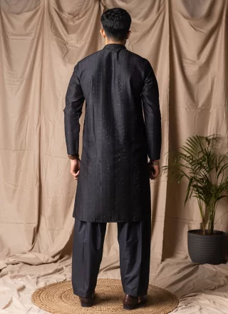 Black Rayon Embroidered and Thread Work Kurta Pyjama for Ceremonial