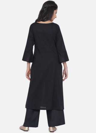 Black Rayon Embroidered Work Casual Kurti
