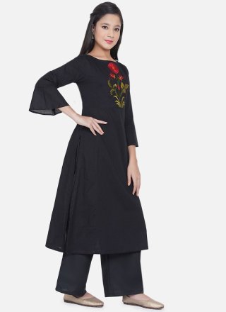 Black Rayon Embroidered Work Casual Kurti