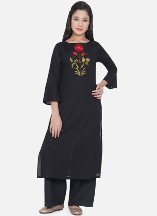Black Rayon Embroidered Work Casual Kurti