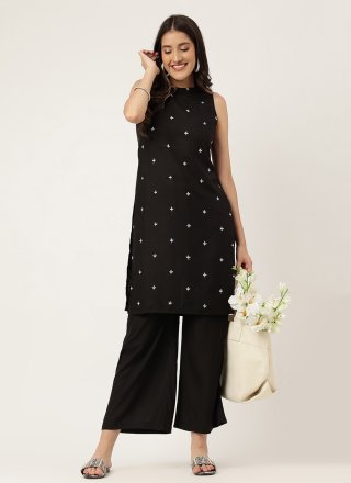 Black Rayon Embroidered Work Casual Kurti for Festival