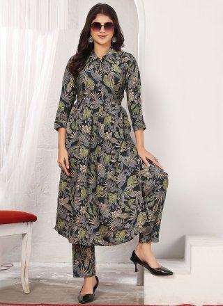 Black Rayon Floral Patch Work Designer Kurti