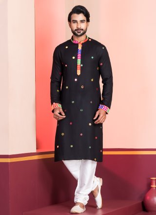 Black Rayon Kurta Pyjama with Embroidered and Lace Work for Festival