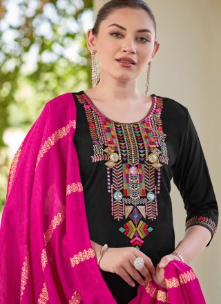 Black Rayon Readymade Style with Embroidered Work
