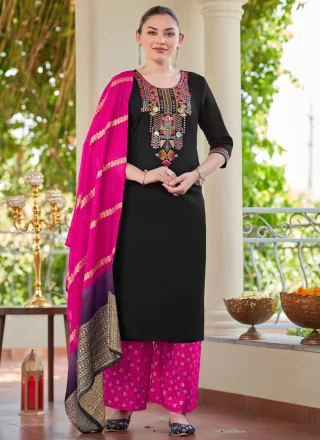 Black Rayon Readymade Style with Embroidered Work