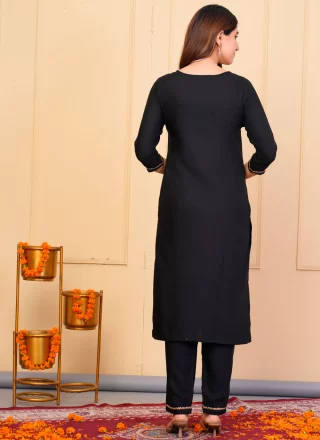 Black Rayon Salwar Suit with Embroidered and Zari Work for Women