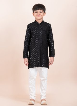 Black Rayon Sequins Work Kurta Pyjama