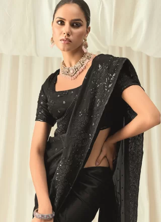 Black Satin Designer Saree