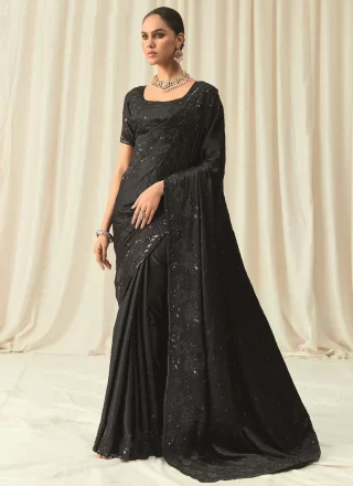 Black Satin Designer Saree