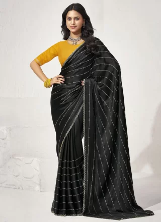 Black Satin Silk Classic Sari