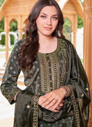 Black Shimmer Salwar Suit with Embroidered and Print Work