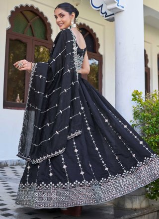 Black Silk A - Line Lehenga Choli with Embroidered Work for Festival