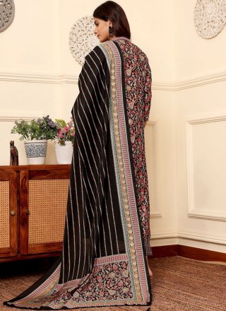 Black Silk Blend Print Work Salwar Suit for Ceremonial