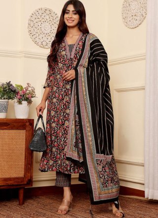 Black Silk Blend Print Work Salwar Suit for Ceremonial