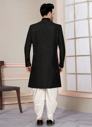 Black Silk Buttons Work Indo Western for Ceremonial